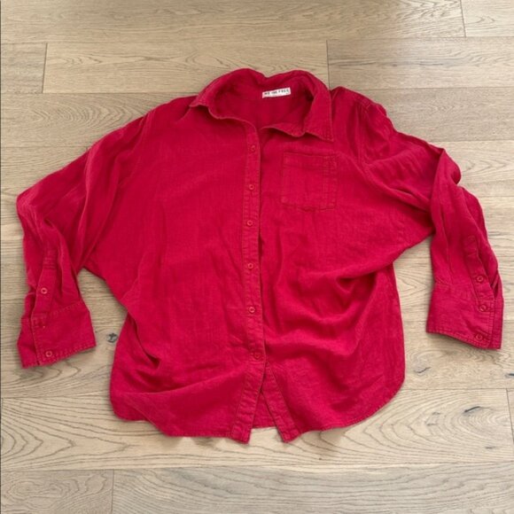 We The Free Free People Vibrant Fushia Pink Linen Button Down Top Size Small - Picture 1 of 7